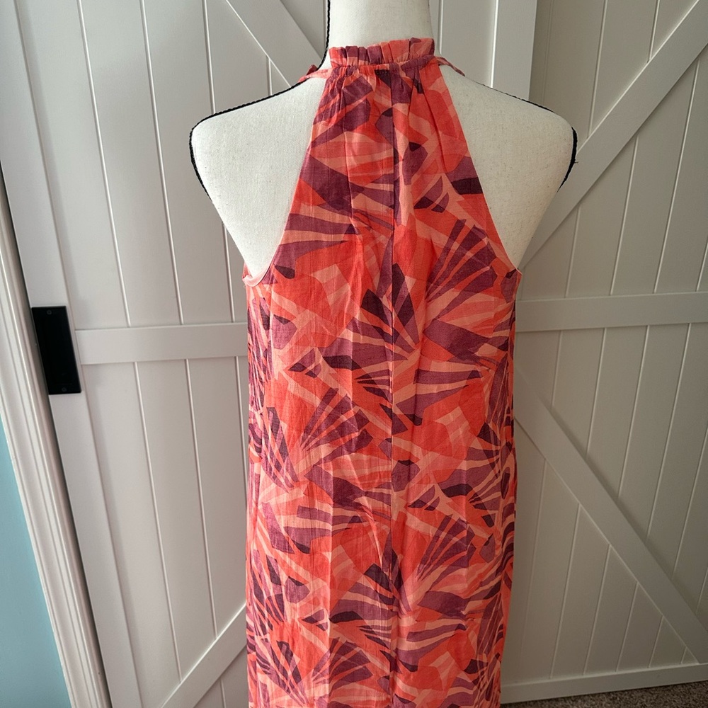 Nine West Halter Maxi Dress Size Small Coral Floral Tropical Print Flowy Lined - Picture 4 of 7